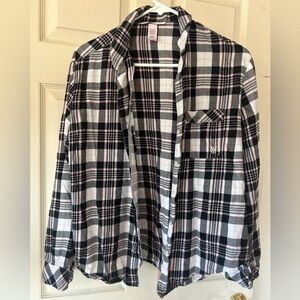 Victoria’s Secret Plaid Pink, Black and White women’s small petite flannel shirt